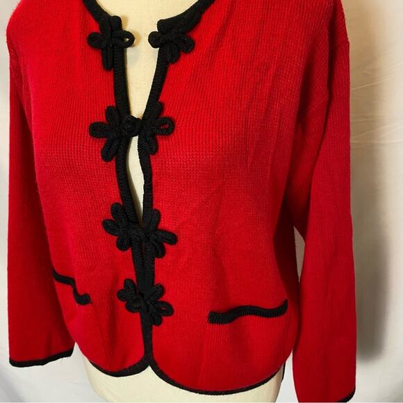 Tally Ho Creation Womens Cardigan Sweater Medium Red Vintage Button Holiday - Picture 2 of 9